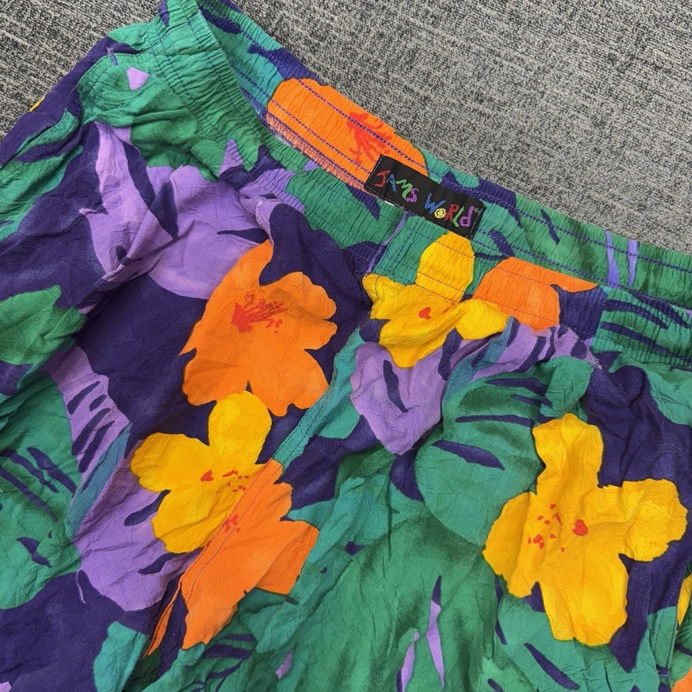 Vintage Jams World Shorts Men's Small‎ Floral Bright Drawstring Retro Beach